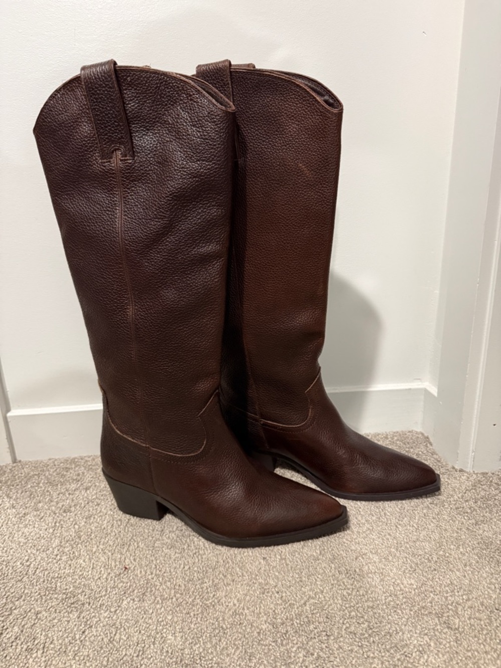 Zara Brown Leather Knee-High Heeled Boots